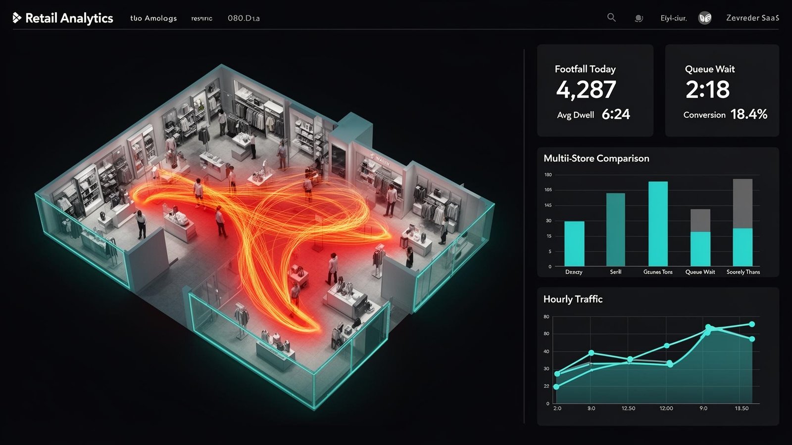 Retail analytics platform displaying customer heatmaps and footfall tracking in store