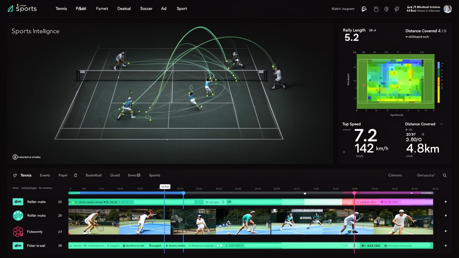 AI-powered sports intelligence platform showing stadium player tracking analytics