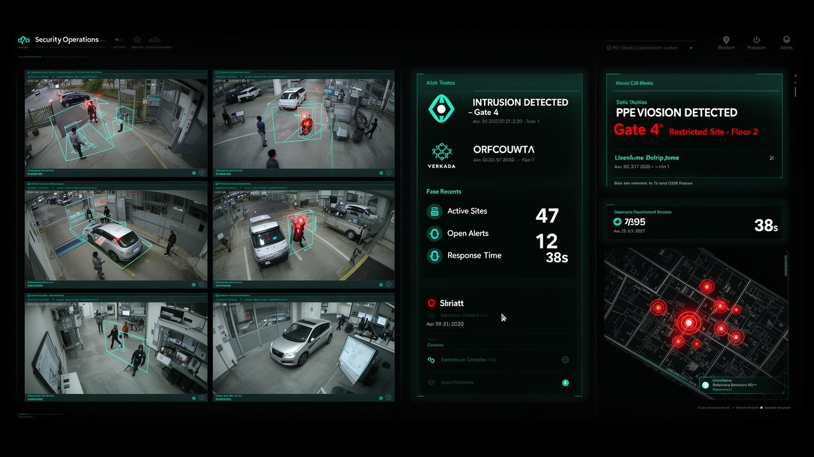 SwiftVision AI Security Operations Dashboard — Multi-Camera Intrusion Detection, PPE Compliance, Restricted Zone Monitoring
