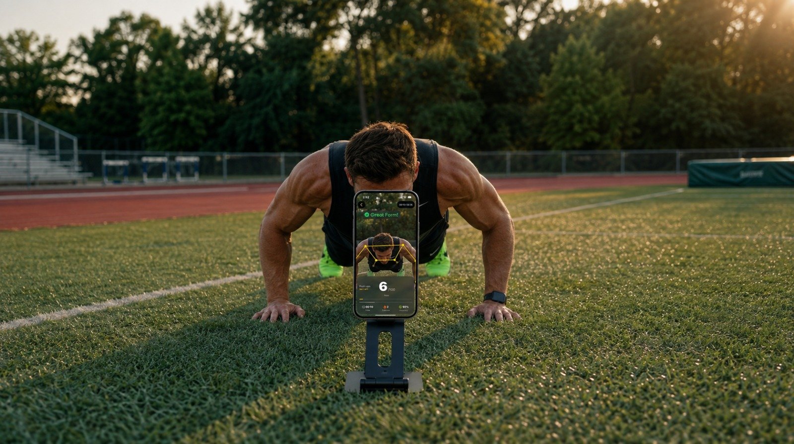 Fitness AI Analytics – pose estimation, rep counting, and form score tracking interface